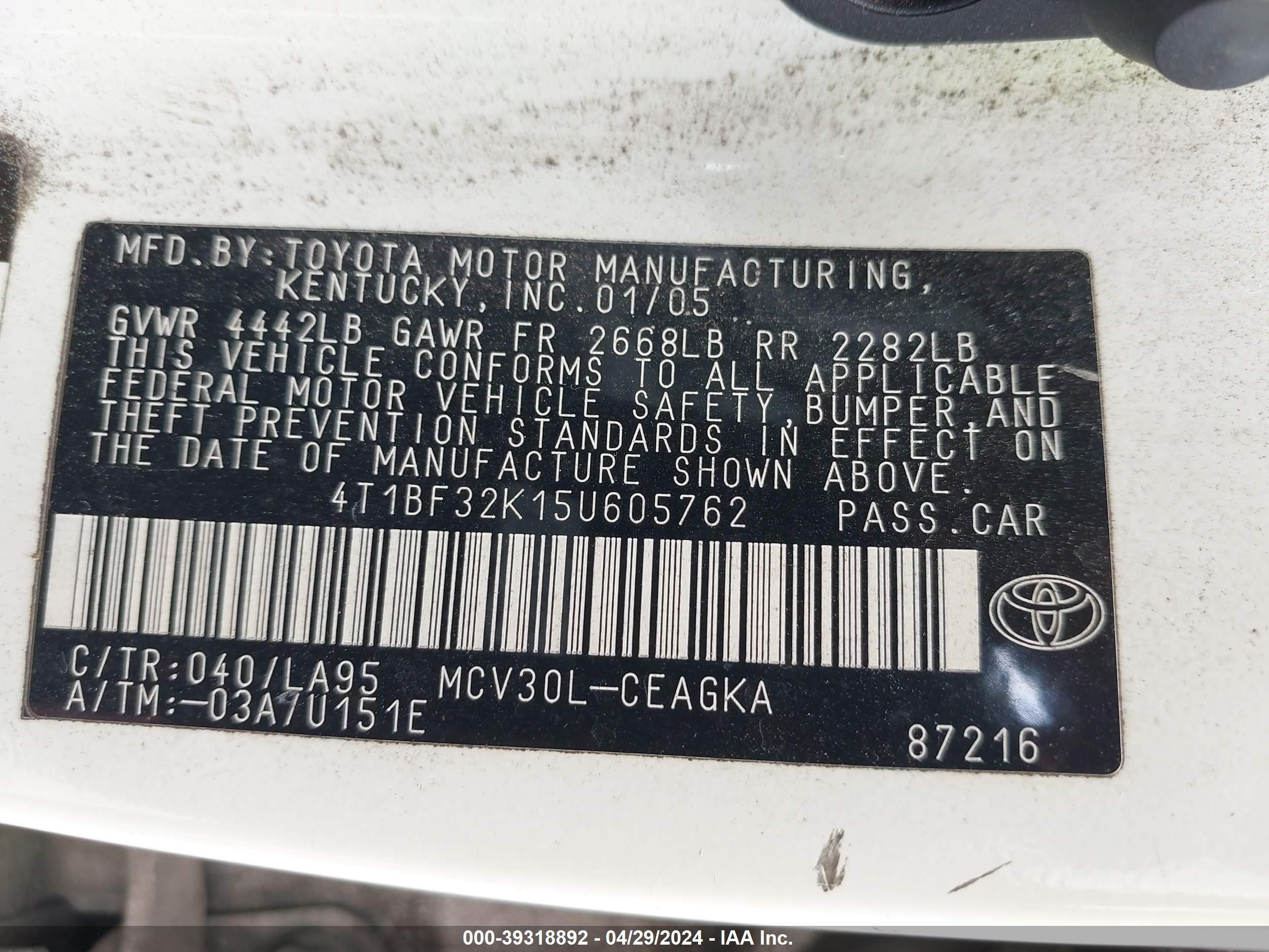 Photo 8 VIN: 4T1BF32K15U605762 - TOYOTA CAMRY 