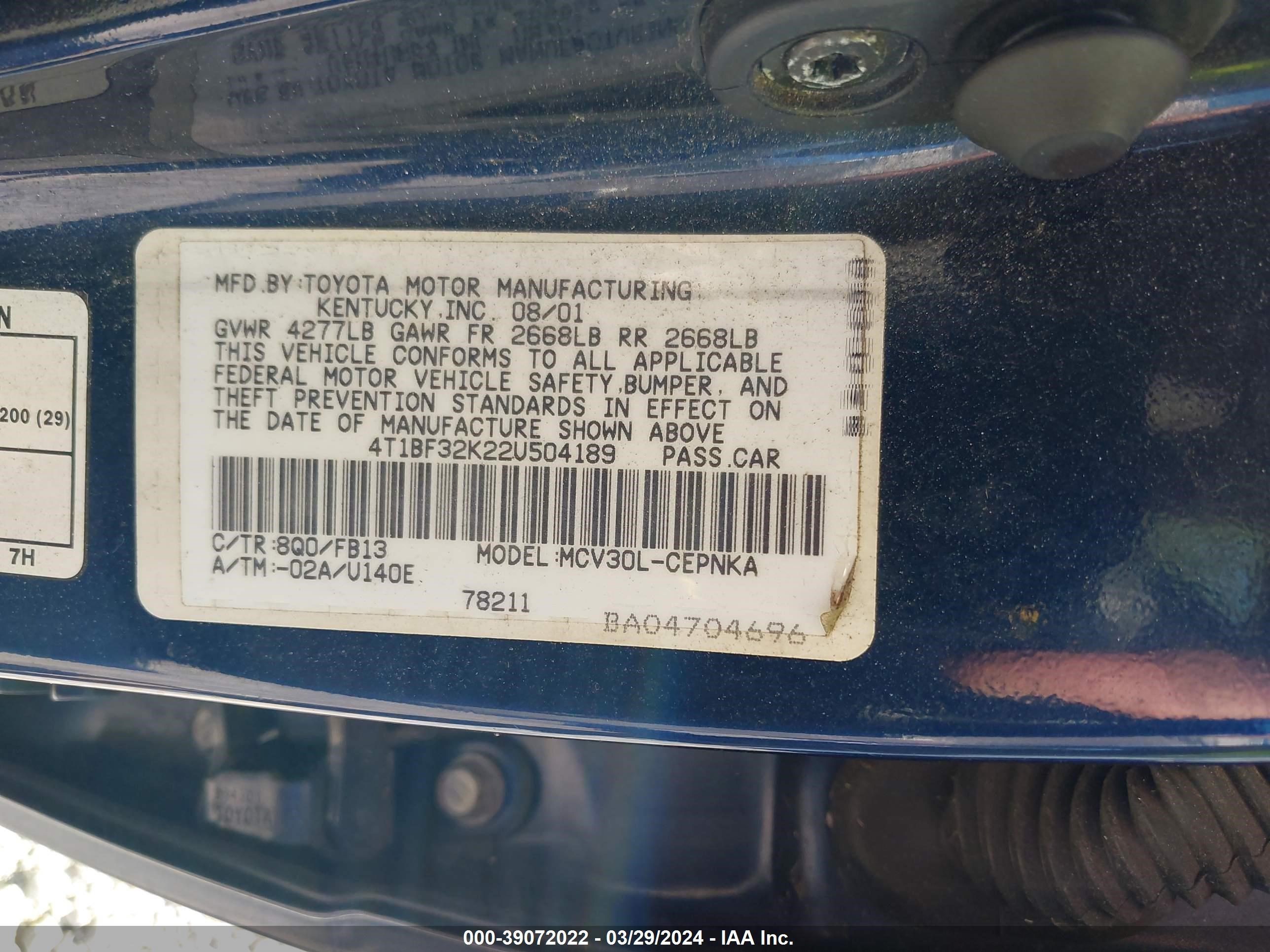 Photo 8 VIN: 4T1BF32K22U504189 - TOYOTA CAMRY 