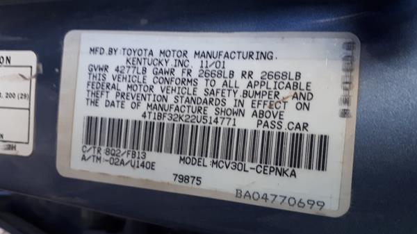 Photo 1 VIN: 4T1BF32K22U514771 - TOYOTA CAMRY 