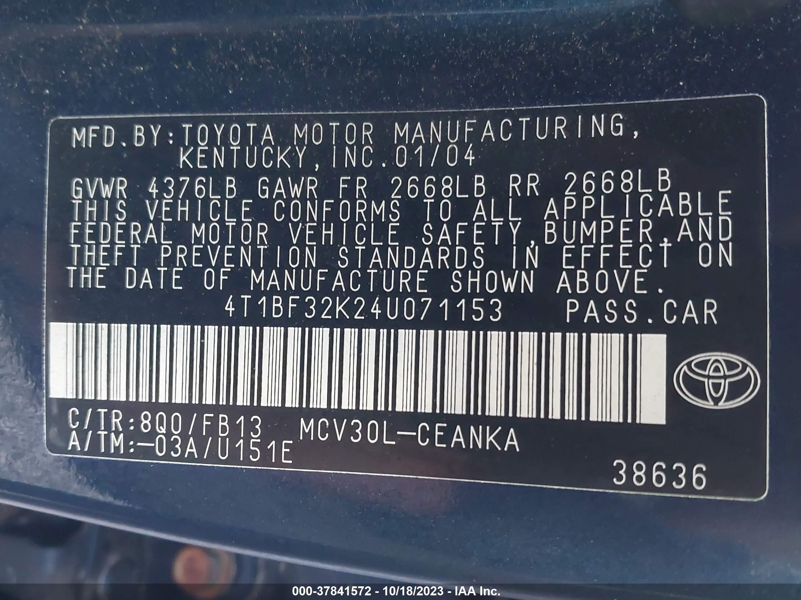 Photo 8 VIN: 4T1BF32K24U071153 - TOYOTA CAMRY 