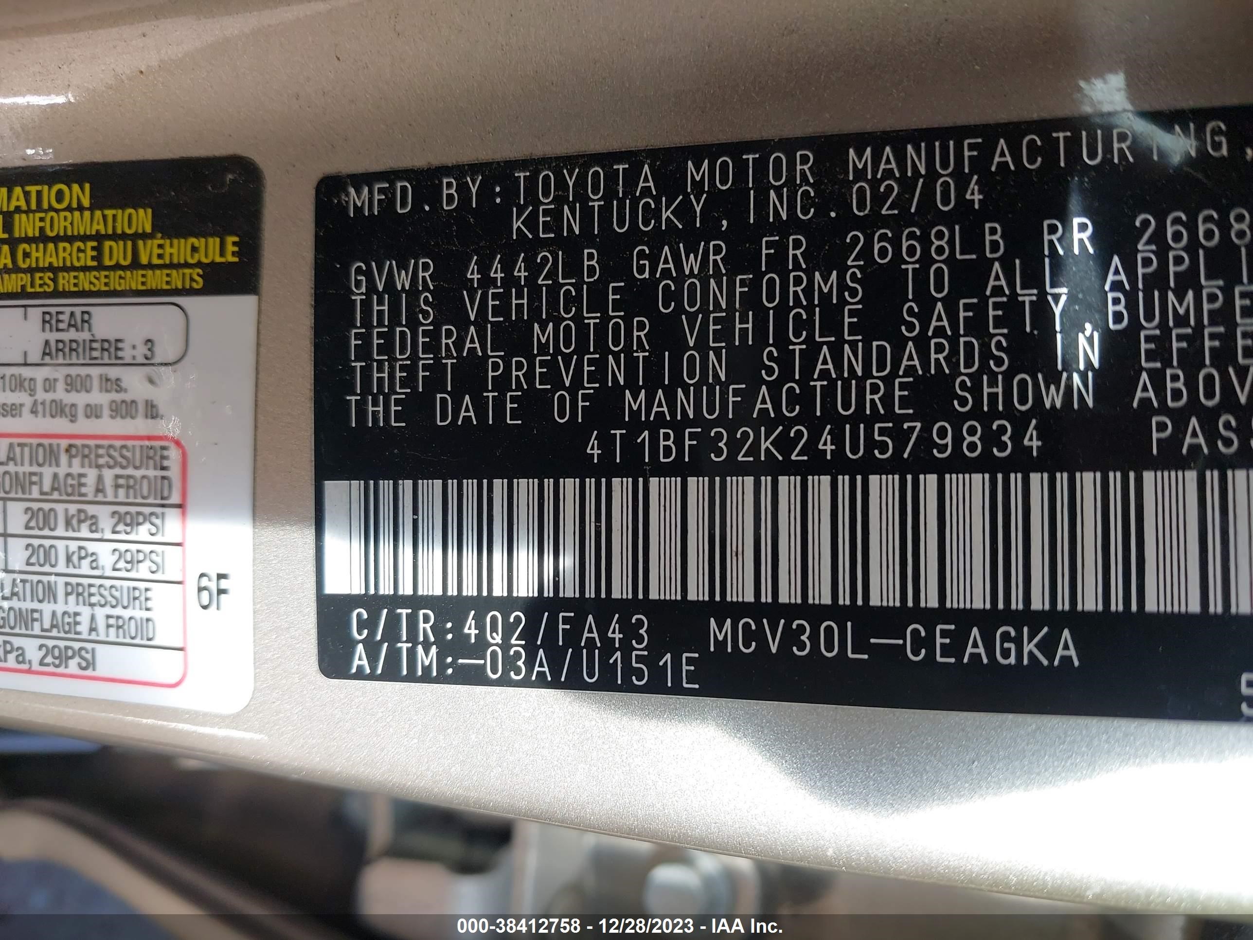 Photo 8 VIN: 4T1BF32K24U579834 - TOYOTA CAMRY 