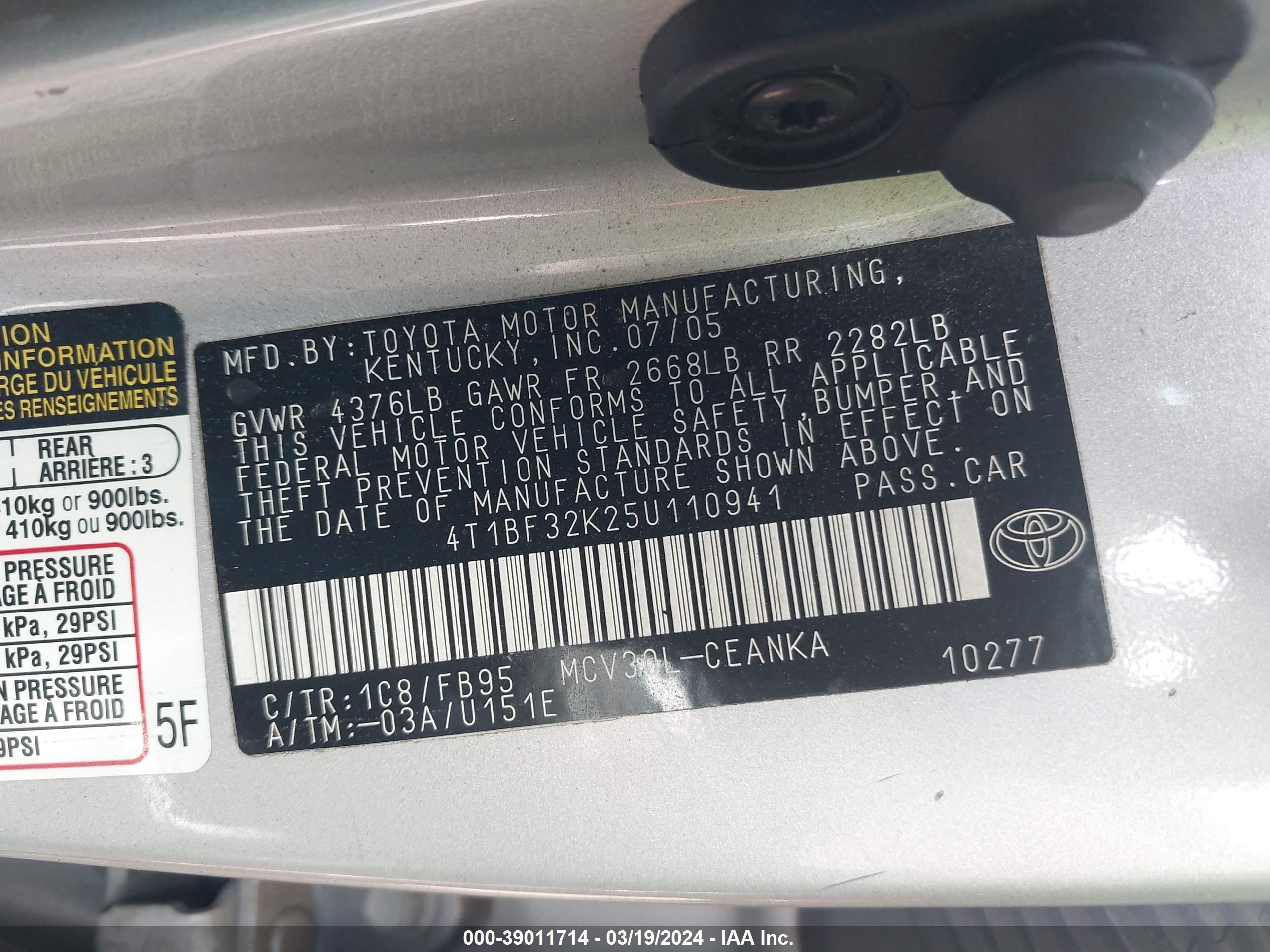 Photo 8 VIN: 4T1BF32K25U110941 - TOYOTA CAMRY 