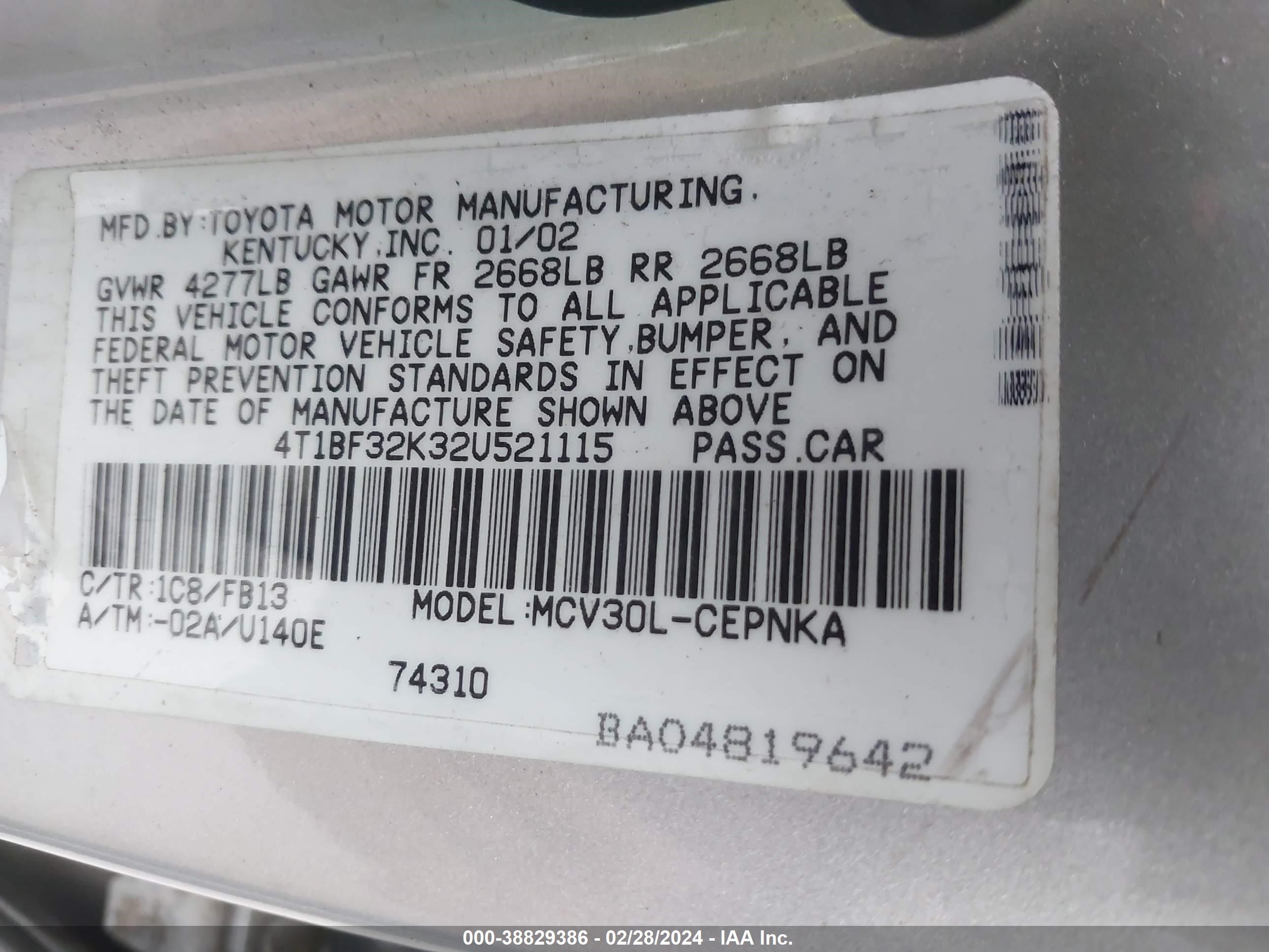 Photo 8 VIN: 4T1BF32K32U521115 - TOYOTA CAMRY 