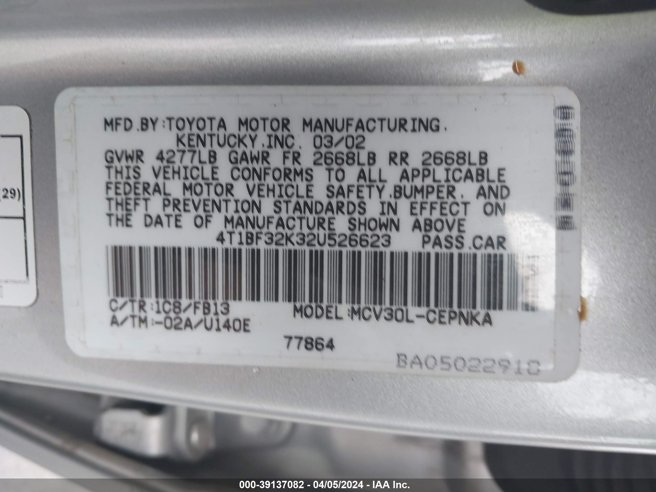 Photo 8 VIN: 4T1BF32K32U526623 - TOYOTA CAMRY 