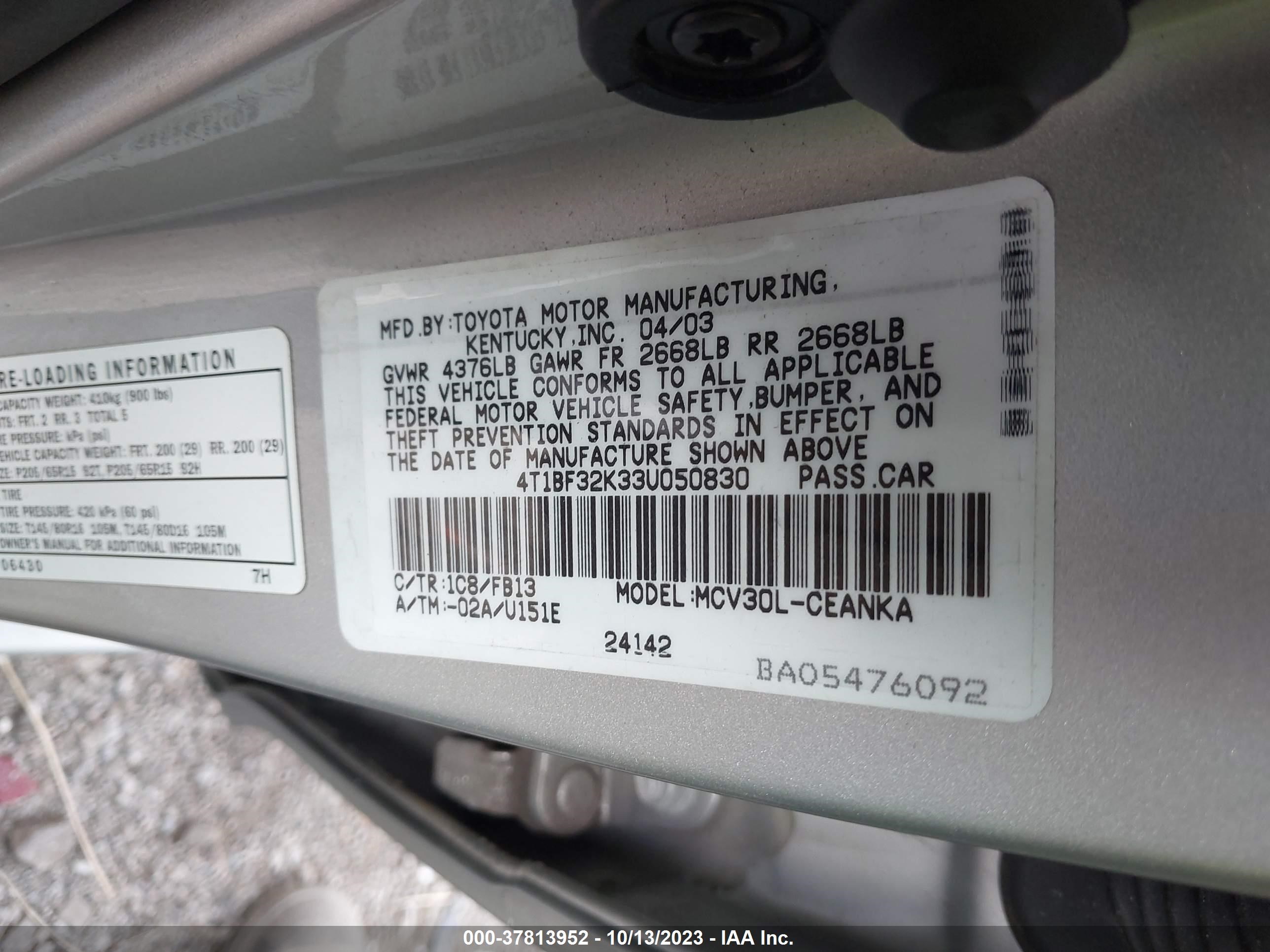 Photo 8 VIN: 4T1BF32K33U050830 - TOYOTA CAMRY 