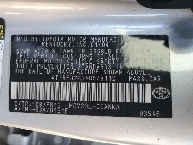 Photo 11 VIN: 4T1BF32K34U578112 - TOYOTA CAMRY LE 