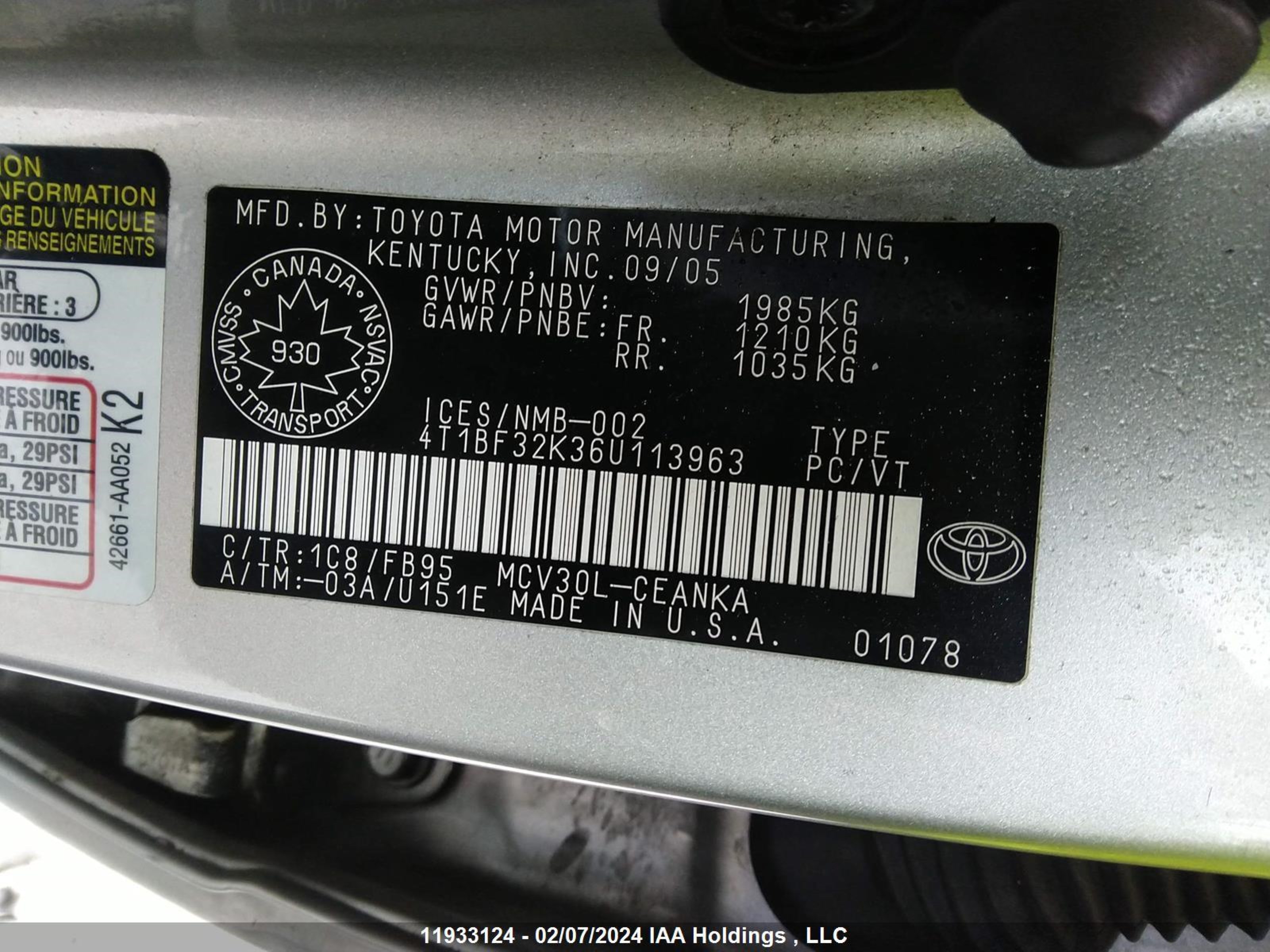 Photo 8 VIN: 4T1BF32K36U113963 - TOYOTA CAMRY 