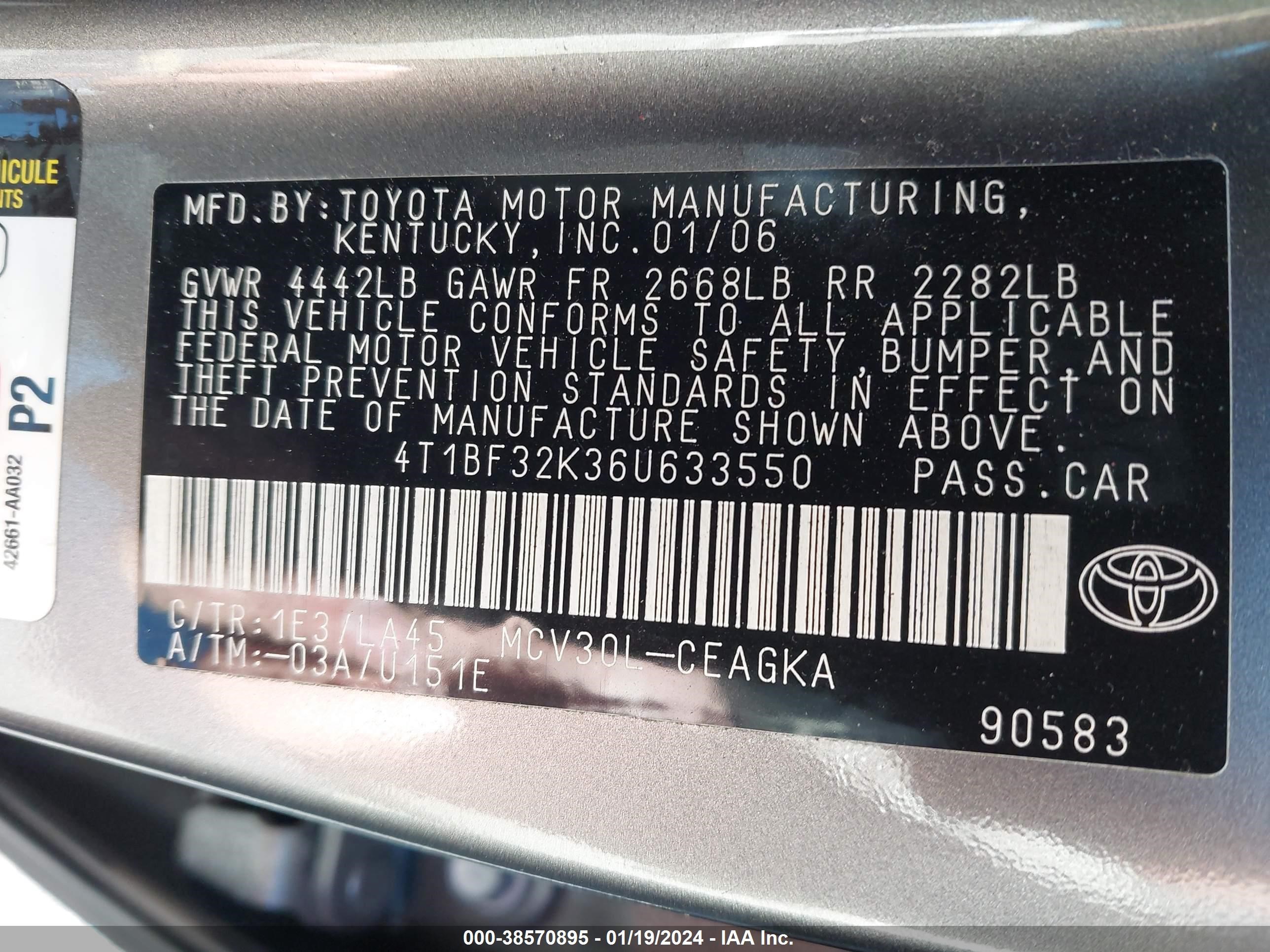 Photo 8 VIN: 4T1BF32K36U633550 - TOYOTA CAMRY 