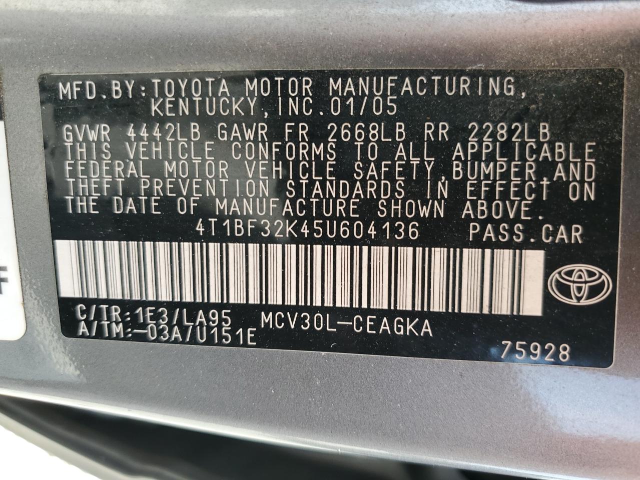 Photo 11 VIN: 4T1BF32K45U604136 - TOYOTA CAMRY 