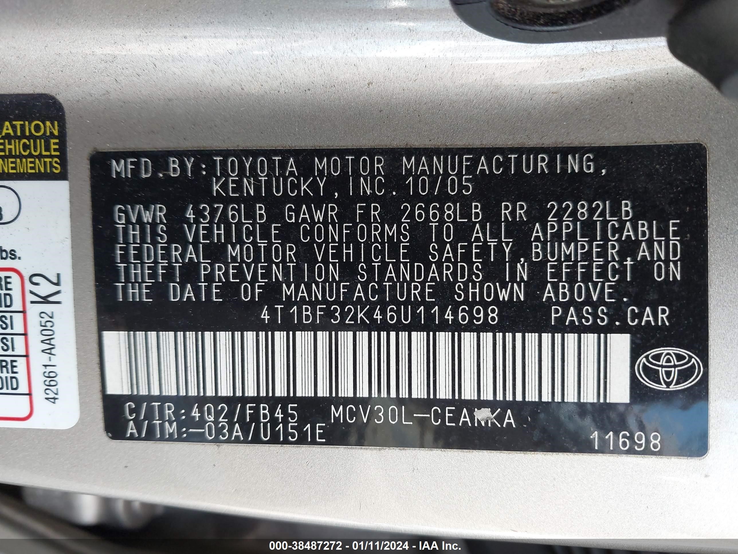 Photo 8 VIN: 4T1BF32K46U114698 - TOYOTA CAMRY 