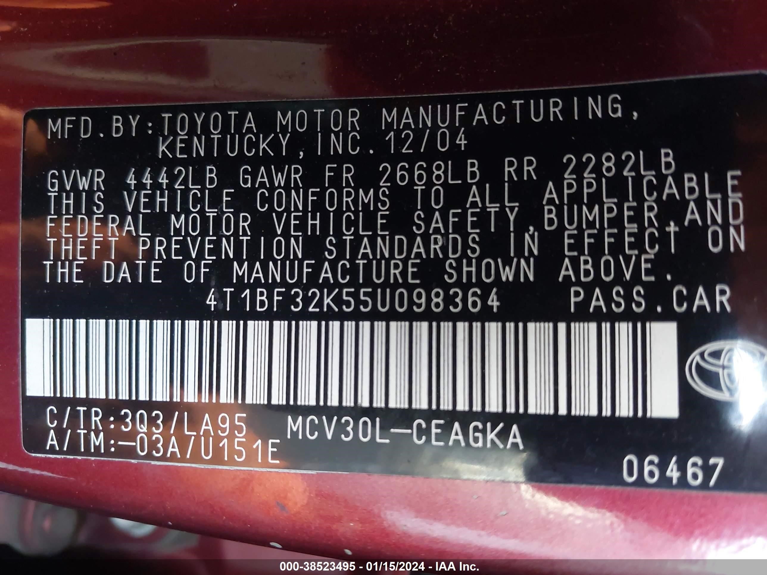 Photo 8 VIN: 4T1BF32K55U098364 - TOYOTA CAMRY 