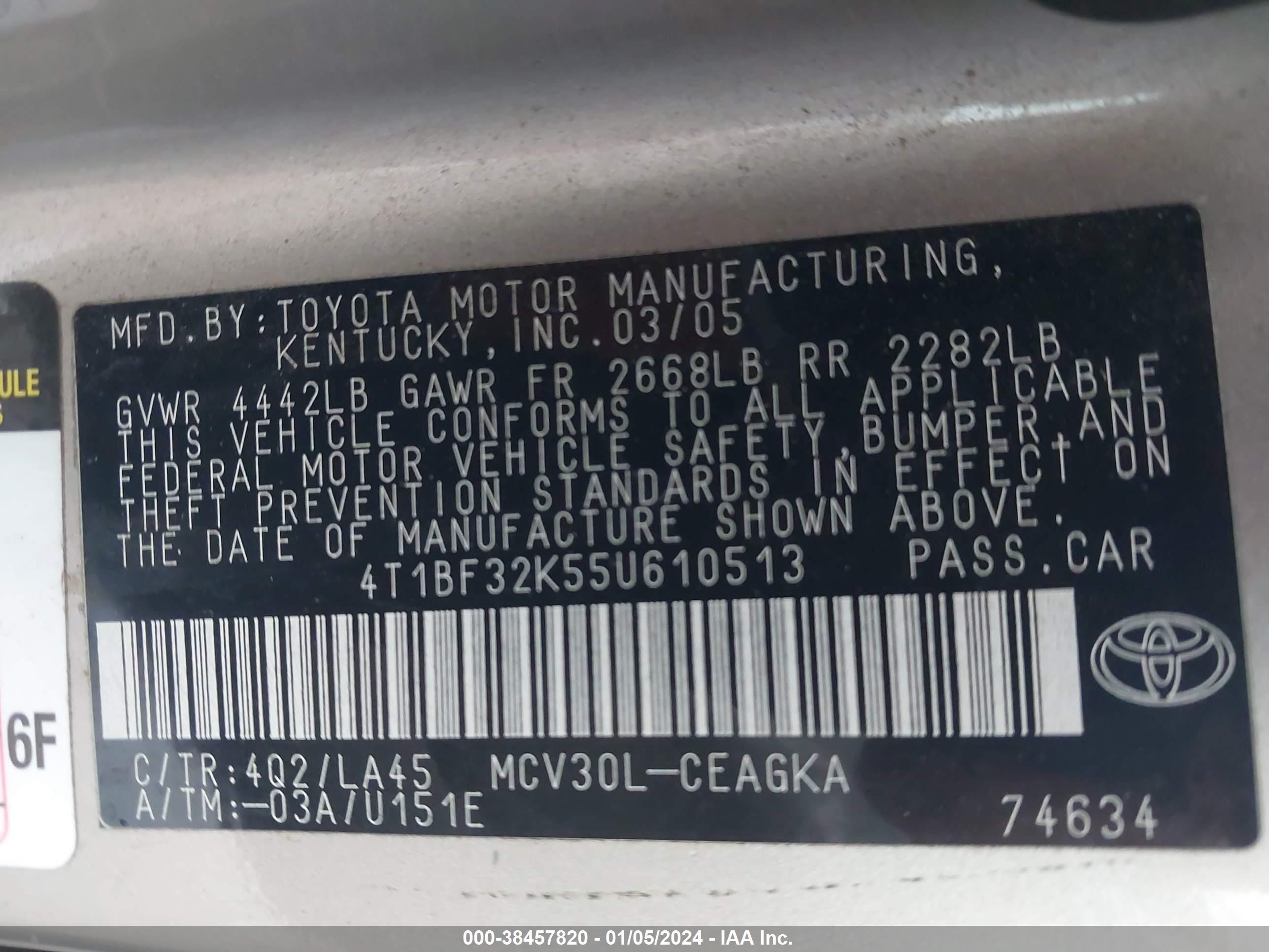 Photo 8 VIN: 4T1BF32K55U610513 - TOYOTA CAMRY 