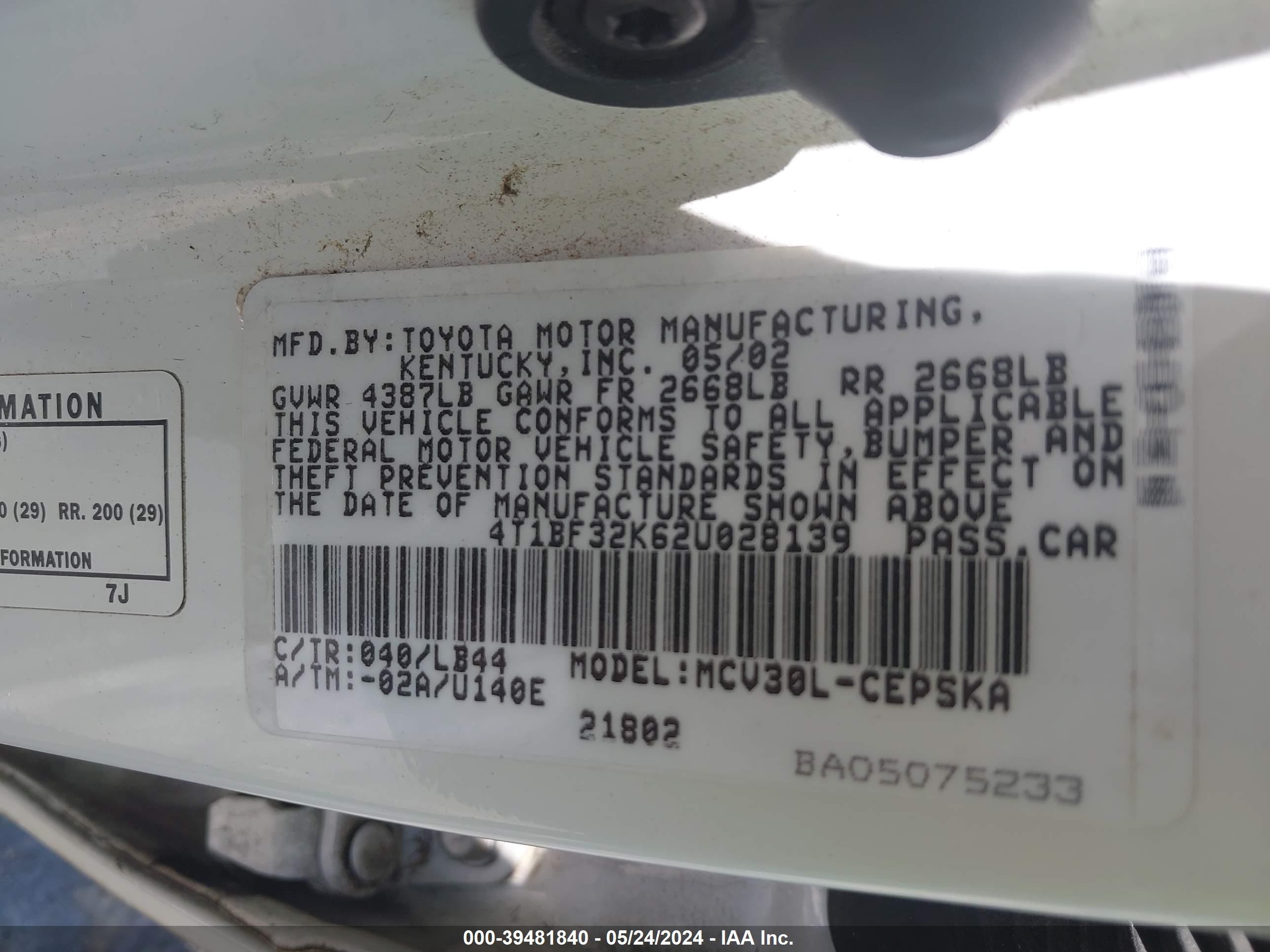 Photo 8 VIN: 4T1BF32K62U028139 - TOYOTA CAMRY 