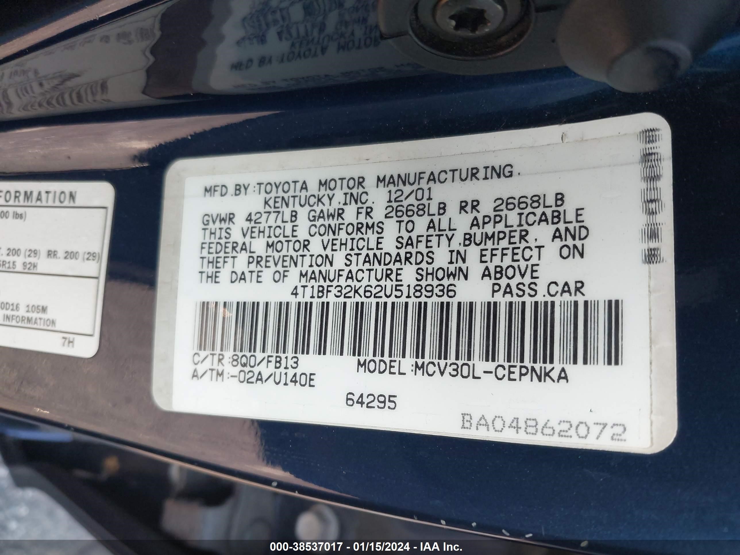 Photo 8 VIN: 4T1BF32K62U518936 - TOYOTA CAMRY 