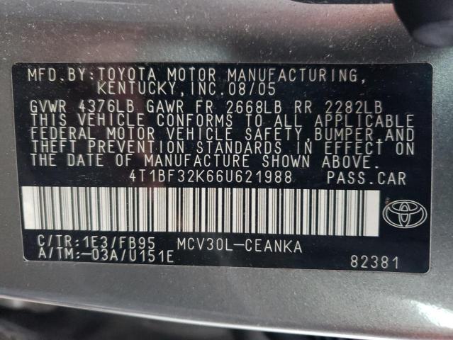 Photo 11 VIN: 4T1BF32K66U621988 - TOYOTA CAMRY 