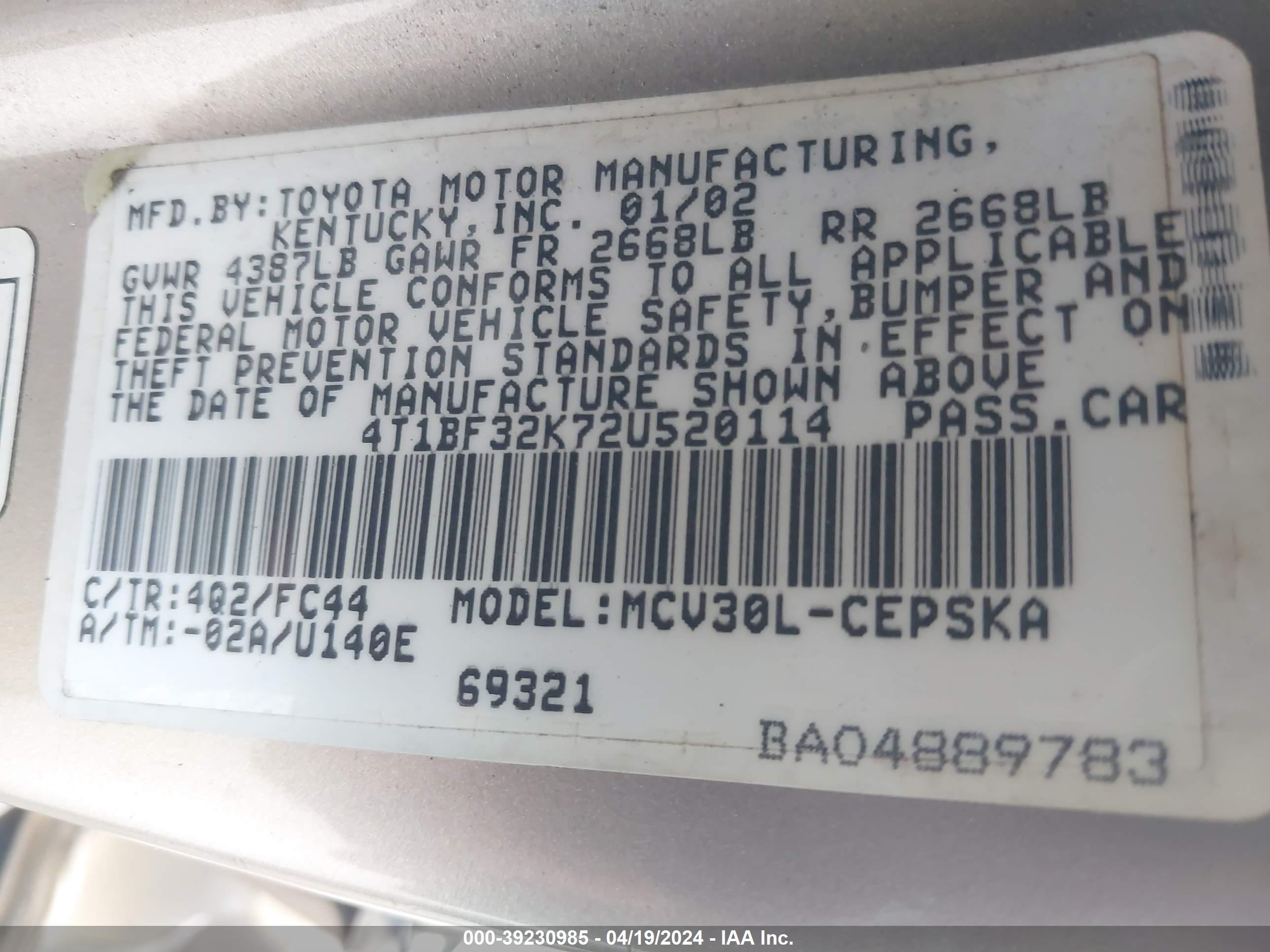 Photo 8 VIN: 4T1BF32K72U520114 - TOYOTA CAMRY 