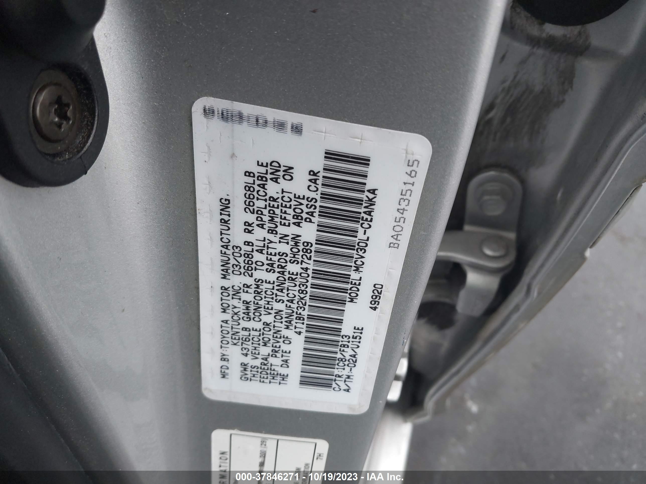 Photo 8 VIN: 4T1BF32K83U047289 - TOYOTA CAMRY 