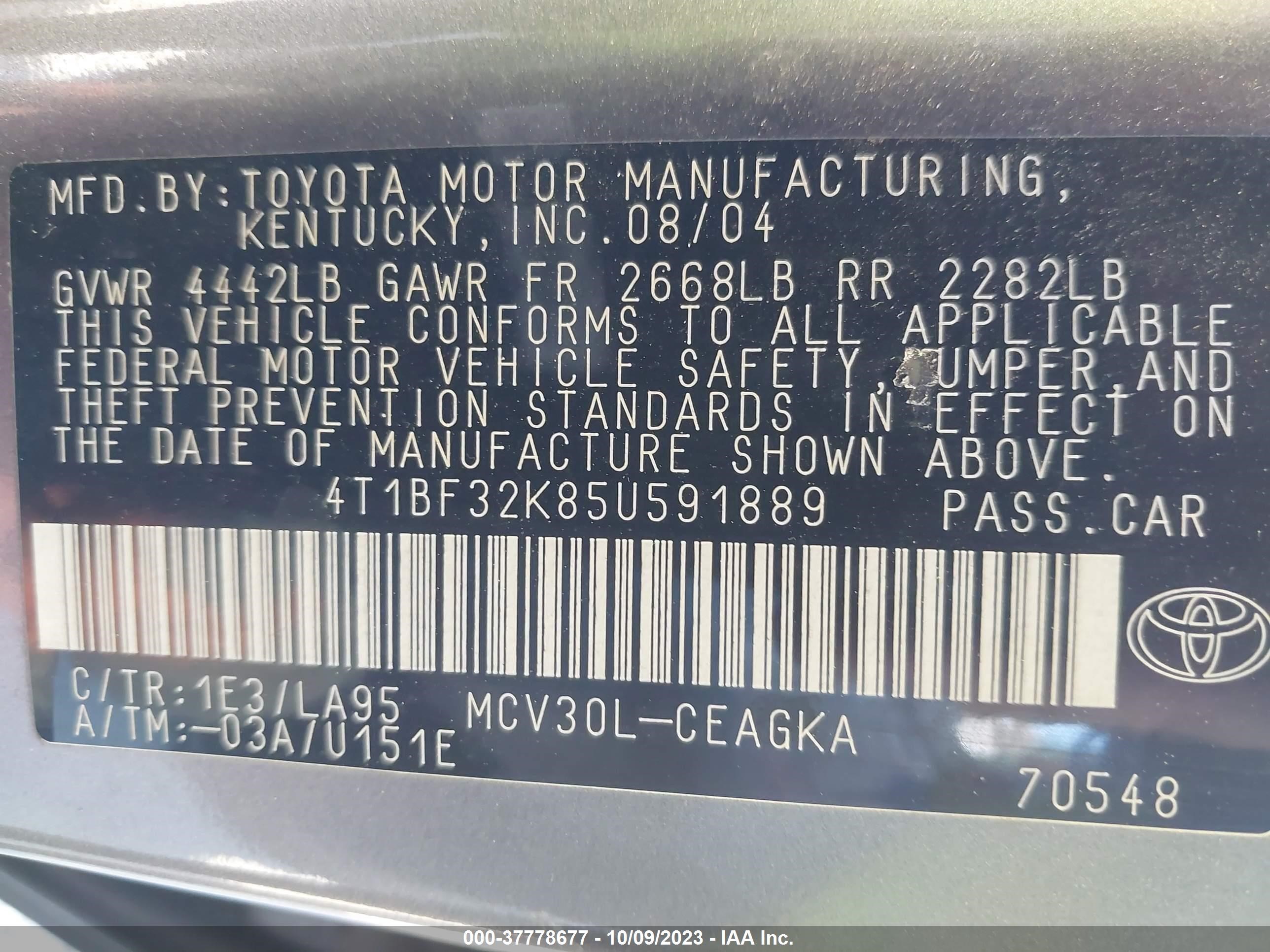 Photo 8 VIN: 4T1BF32K85U591889 - TOYOTA CAMRY 