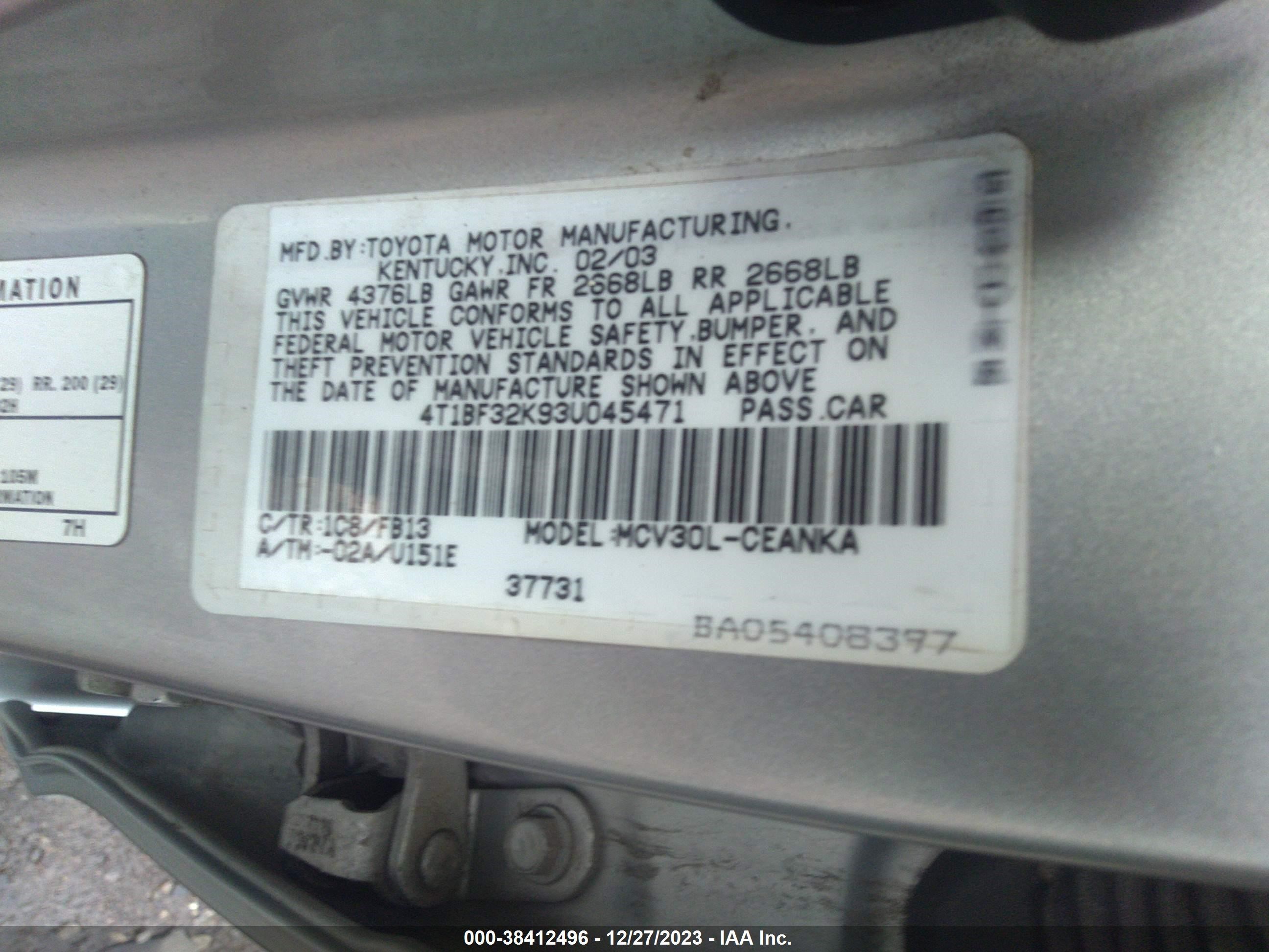 Photo 8 VIN: 4T1BF32K93U045471 - TOYOTA CAMRY 