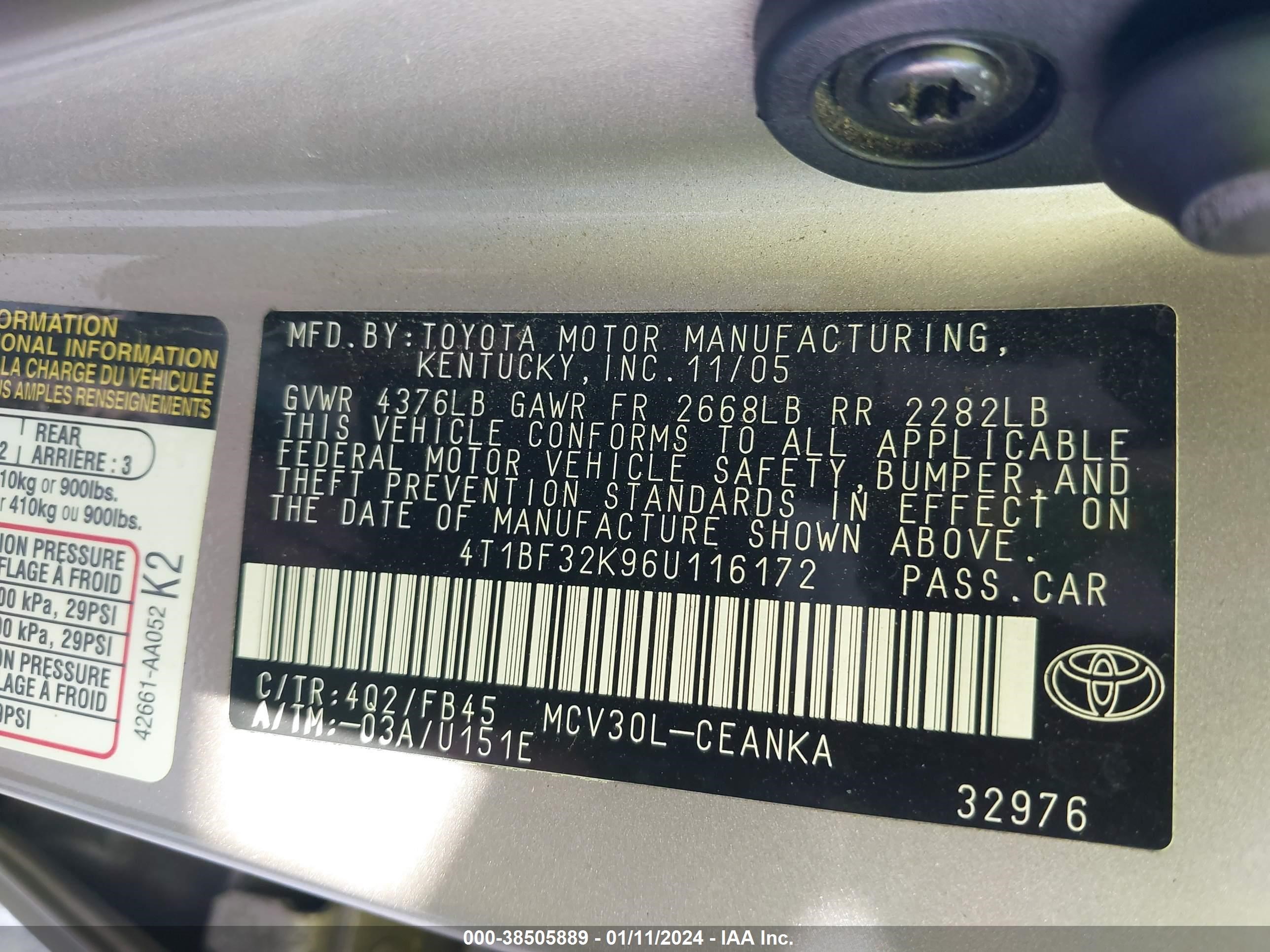 Photo 8 VIN: 4T1BF32K96U116172 - TOYOTA CAMRY 