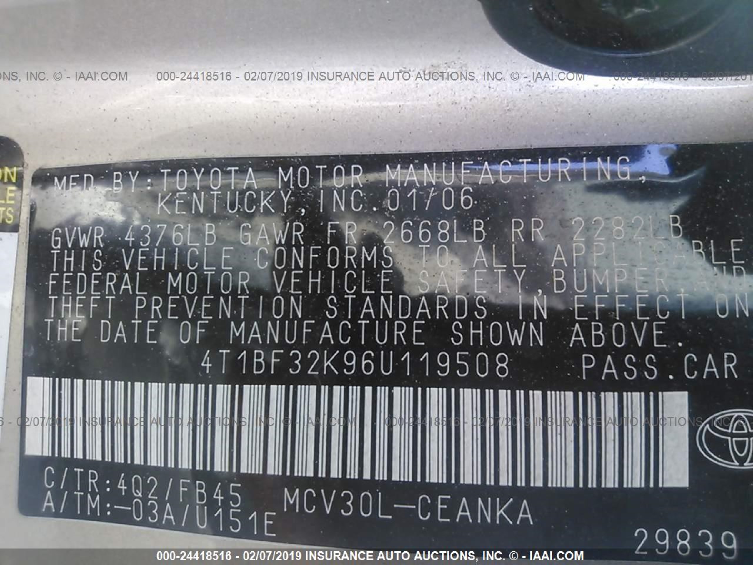 Photo 8 VIN: 4T1BF32K96U119508 - TOYOTA CAMRY 