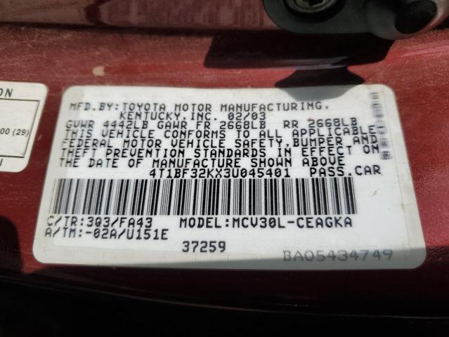 Photo 11 VIN: 4T1BF32KX3U045401 - TOYOTA CAMRY LE 