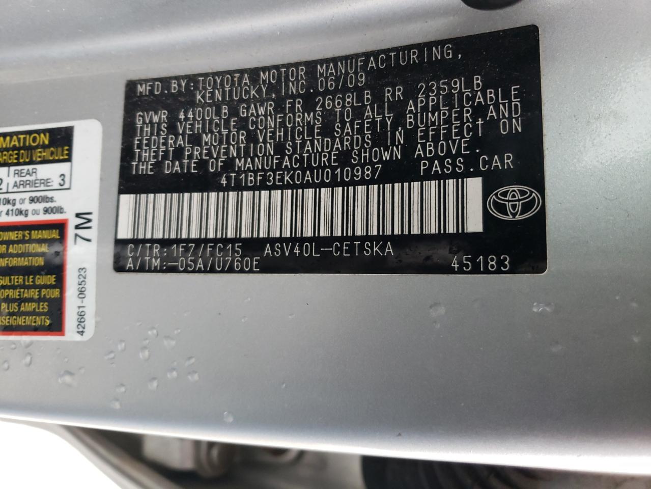 Photo 11 VIN: 4T1BF3EK0AU010987 - TOYOTA CAMRY 