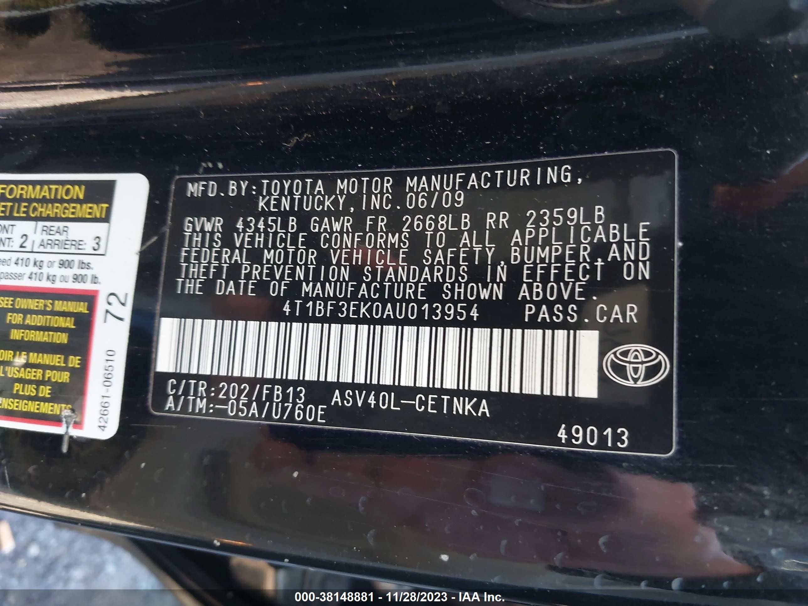 Photo 8 VIN: 4T1BF3EK0AU013954 - TOYOTA CAMRY 