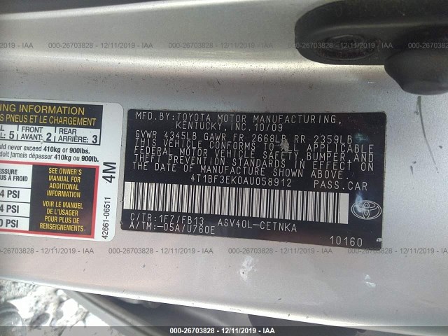 Photo 8 VIN: 4T1BF3EK0AU058912 - TOYOTA CAMRY 