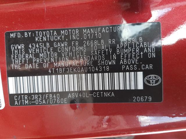 Photo 9 VIN: 4T1BF3EK0AU104318 - TOYOTA CAMRY BASE 