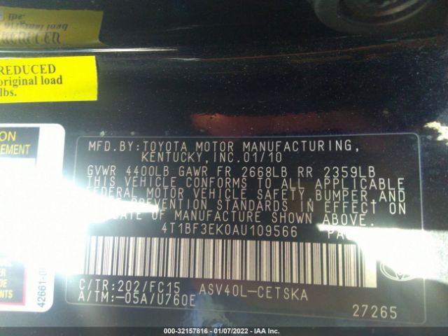 Photo 8 VIN: 4T1BF3EK0AU109566 - TOYOTA CAMRY 