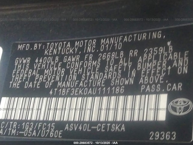 Photo 8 VIN: 4T1BF3EK0AU111186 - TOYOTA CAMRY 