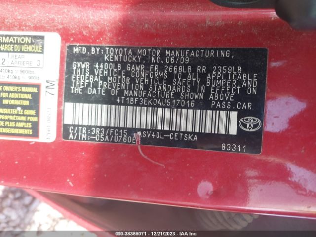 Photo 8 VIN: 4T1BF3EK0AU517016 - TOYOTA CAMRY 