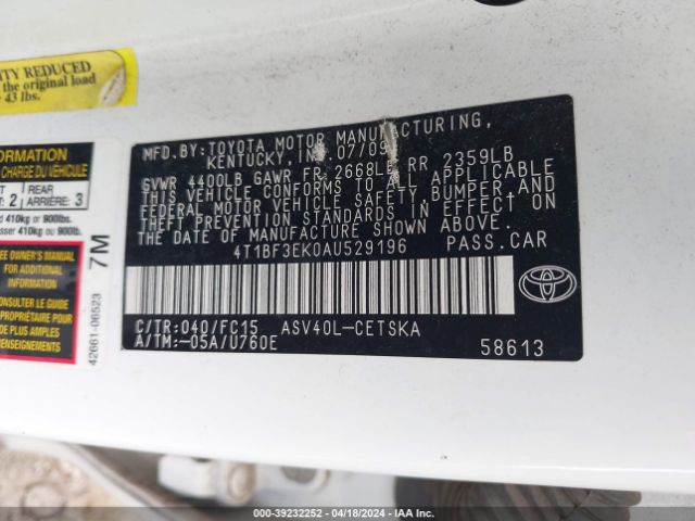 Photo 8 VIN: 4T1BF3EK0AU529196 - TOYOTA CAMRY 