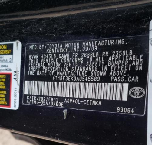 Photo 9 VIN: 4T1BF3EK0AU545589 - TOYOTA CAMRY 