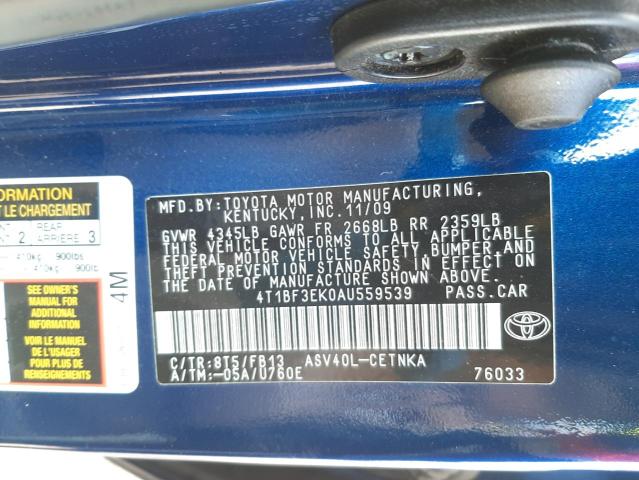 Photo 9 VIN: 4T1BF3EK0AU559539 - TOYOTA CAMRY BASE 