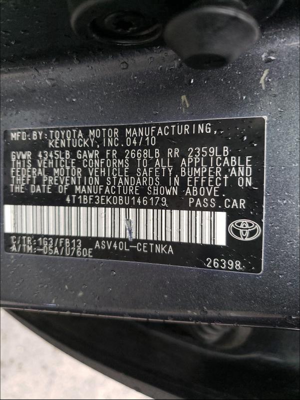 Photo 9 VIN: 4T1BF3EK0BU146179 - TOYOTA CAMRY BASE 