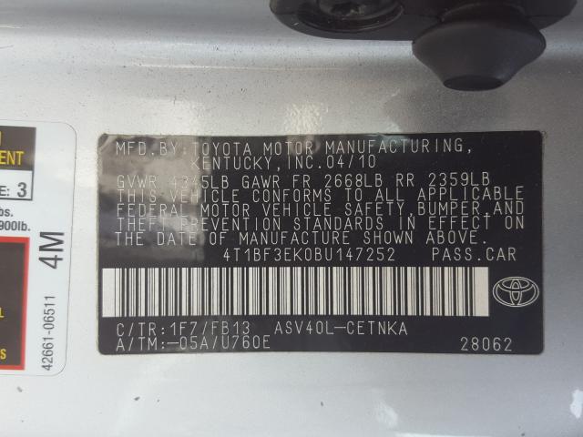 Photo 9 VIN: 4T1BF3EK0BU147252 - TOYOTA CAMRY BASE 