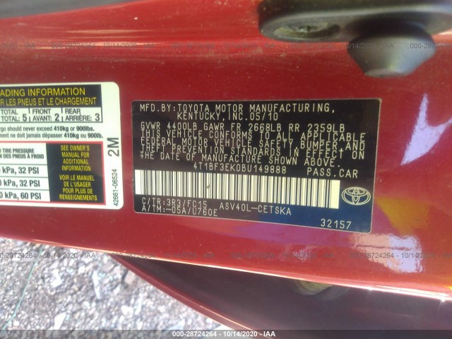 Photo 8 VIN: 4T1BF3EK0BU149888 - TOYOTA CAMRY 