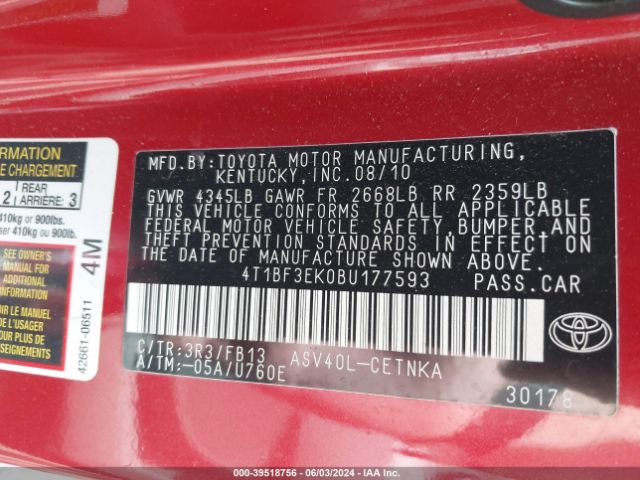 Photo 8 VIN: 4T1BF3EK0BU177593 - TOYOTA CAMRY 