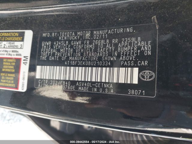 Photo 8 VIN: 4T1BF3EK0BU210334 - TOYOTA CAMRY 