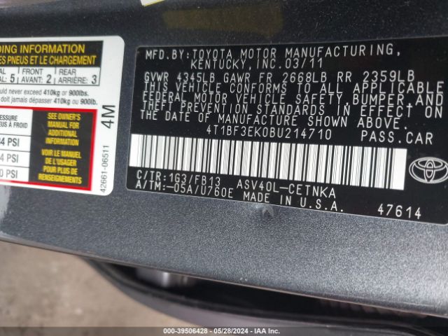 Photo 8 VIN: 4T1BF3EK0BU214710 - TOYOTA CAMRY 