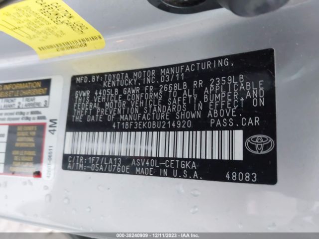 Photo 8 VIN: 4T1BF3EK0BU214920 - TOYOTA CAMRY 