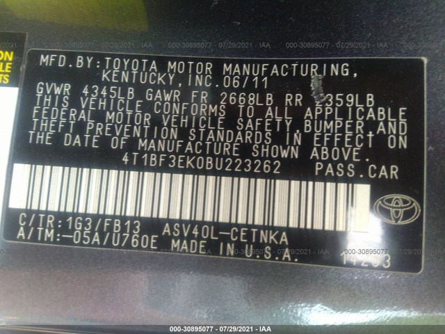 Photo 8 VIN: 4T1BF3EK0BU223262 - TOYOTA CAMRY 