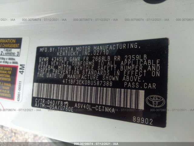 Photo 8 VIN: 4T1BF3EK0BU587388 - TOYOTA CAMRY 