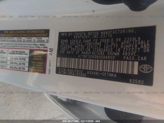 Photo 8 VIN: 4T1BF3EK0BU588850 - TOYOTA CAMRY 