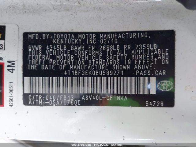 Photo 8 VIN: 4T1BF3EK0BU589271 - TOYOTA CAMRY 