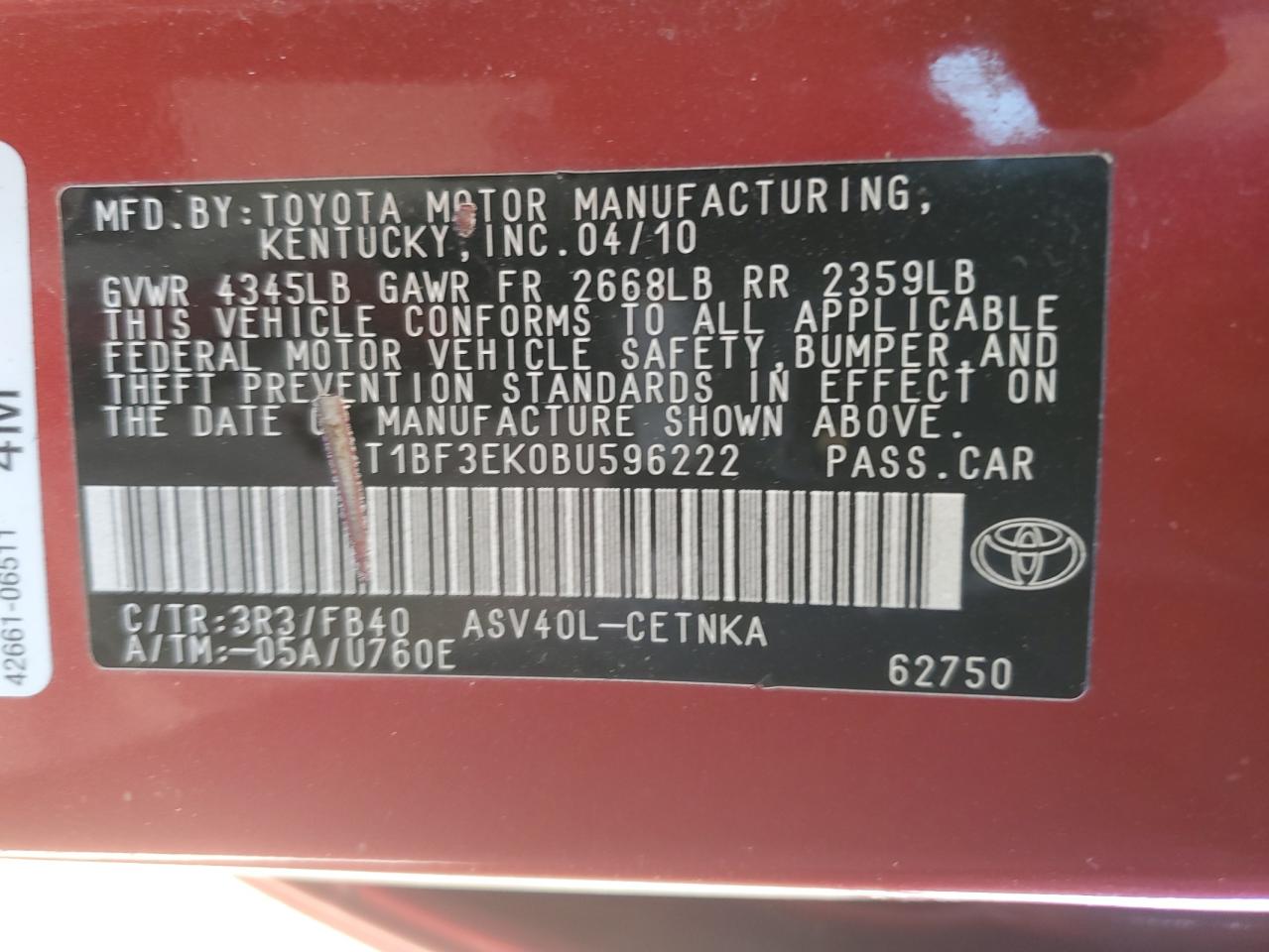 Photo 12 VIN: 4T1BF3EK0BU596222 - TOYOTA CAMRY 