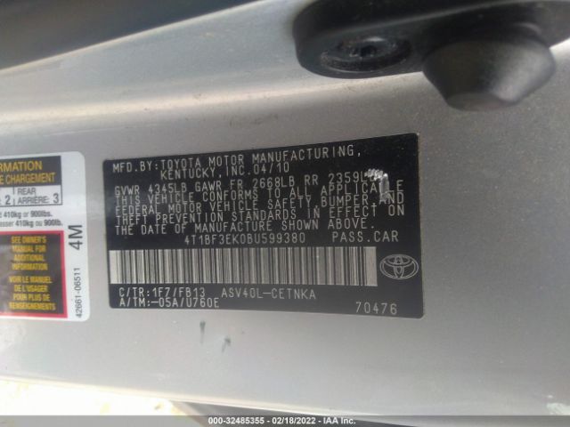 Photo 8 VIN: 4T1BF3EK0BU599380 - TOYOTA CAMRY 