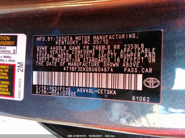 Photo 8 VIN: 4T1BF3EK0BU604674 - TOYOTA CAMRY 